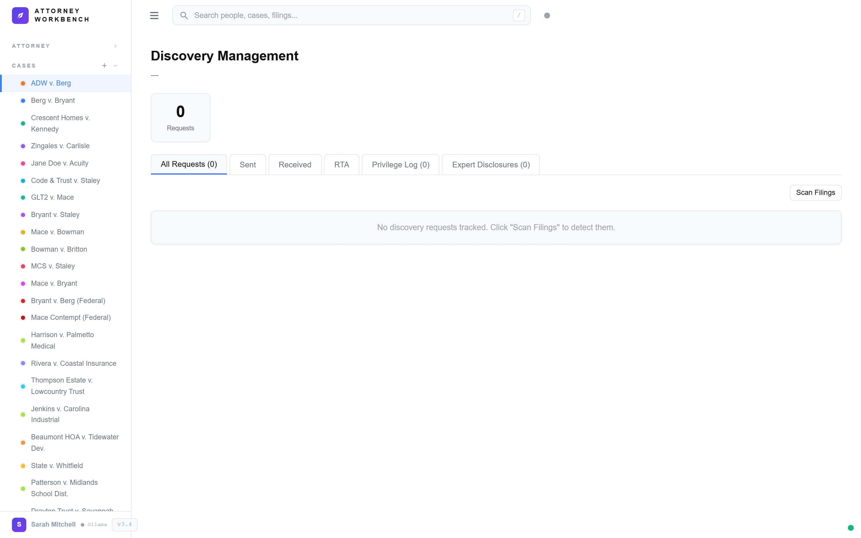 Per-case discovery log showing all requests served and received with response status and deadline tracking